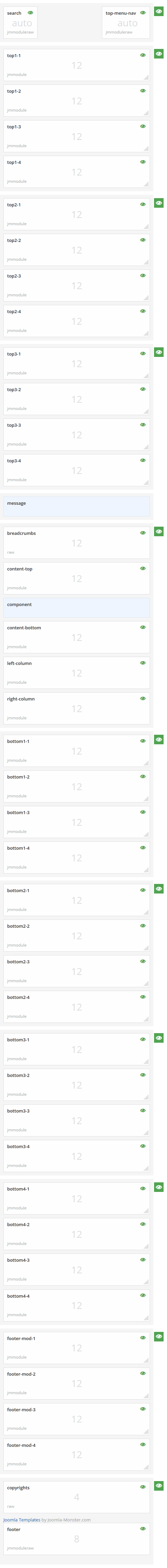 Module positions for extra small screen